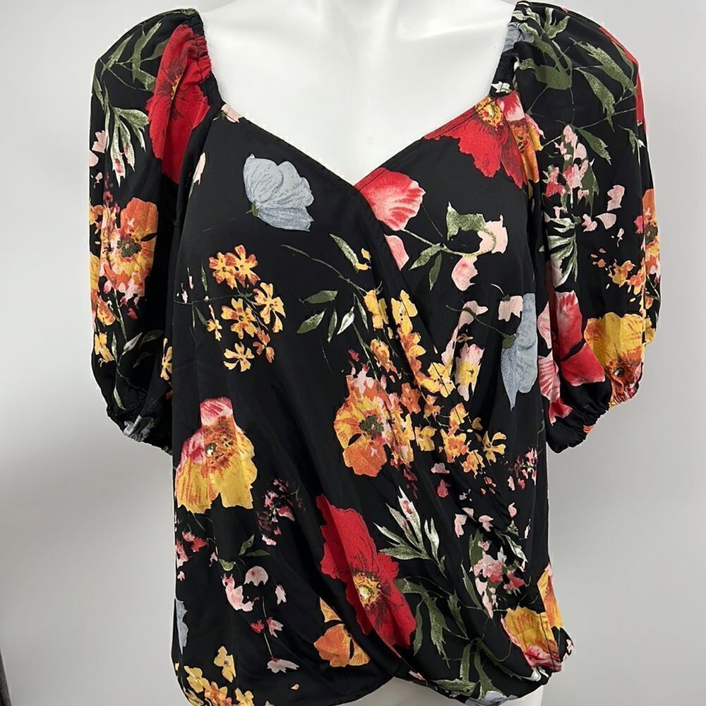 Umgee floral faux wrap blouse